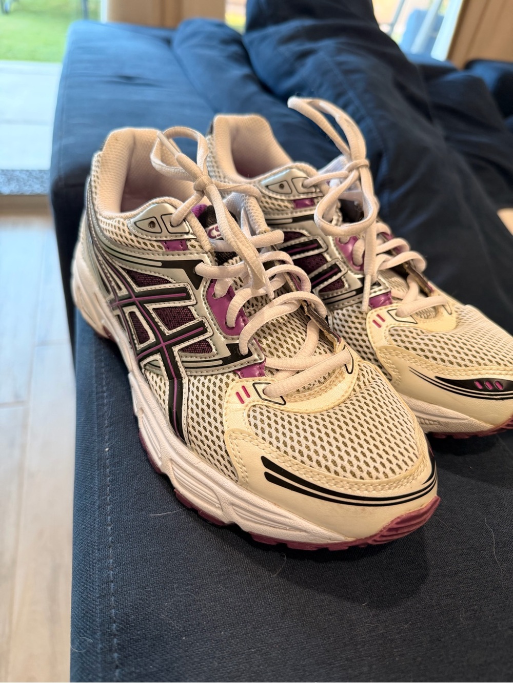 Asics Women's Cream and Purple Mesh Running Shoes